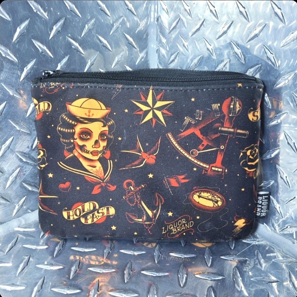 Liquor brand makeup bag